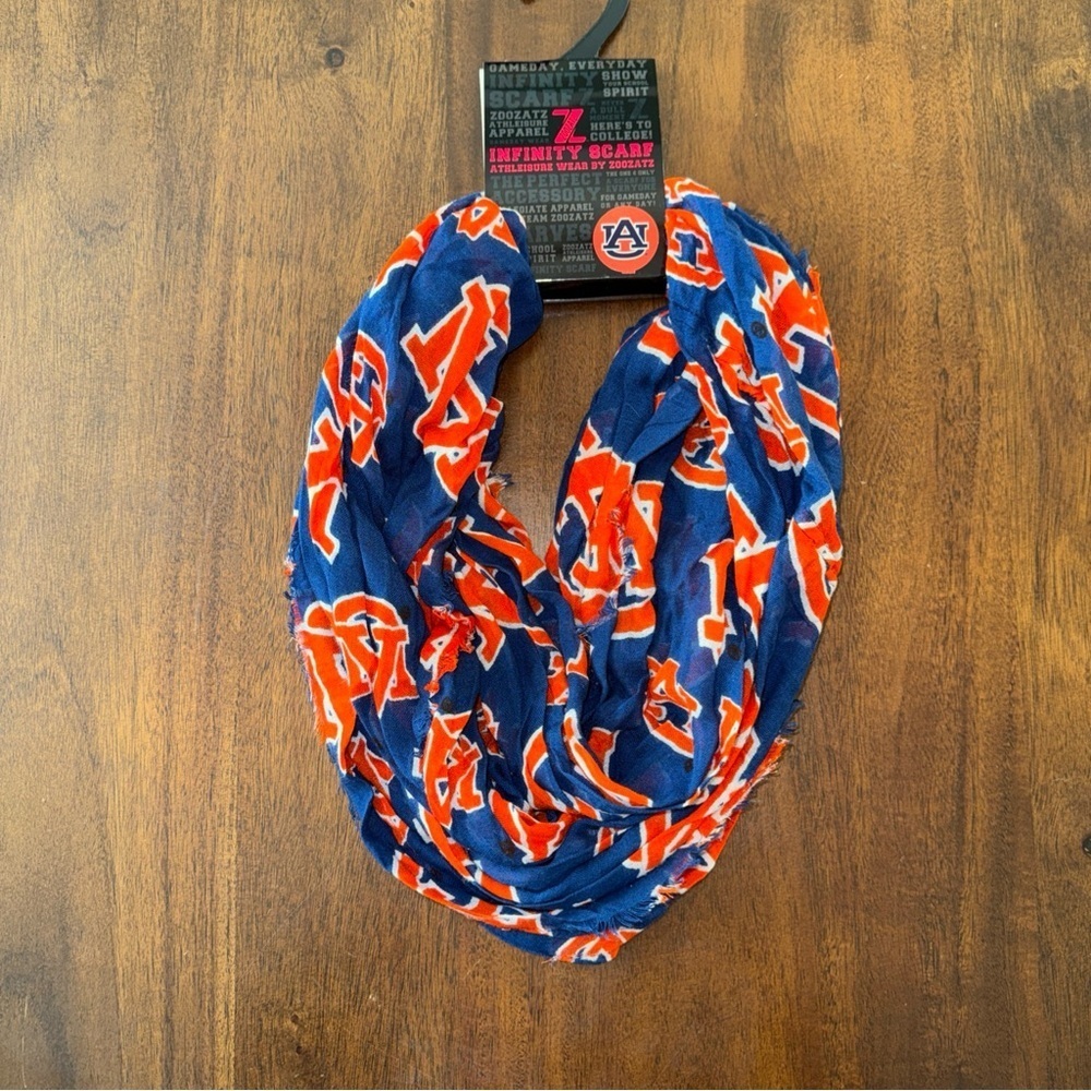 Official Auburn Tigers: ZooZatz Women's Thin Infinity Scarf - Navy Orange